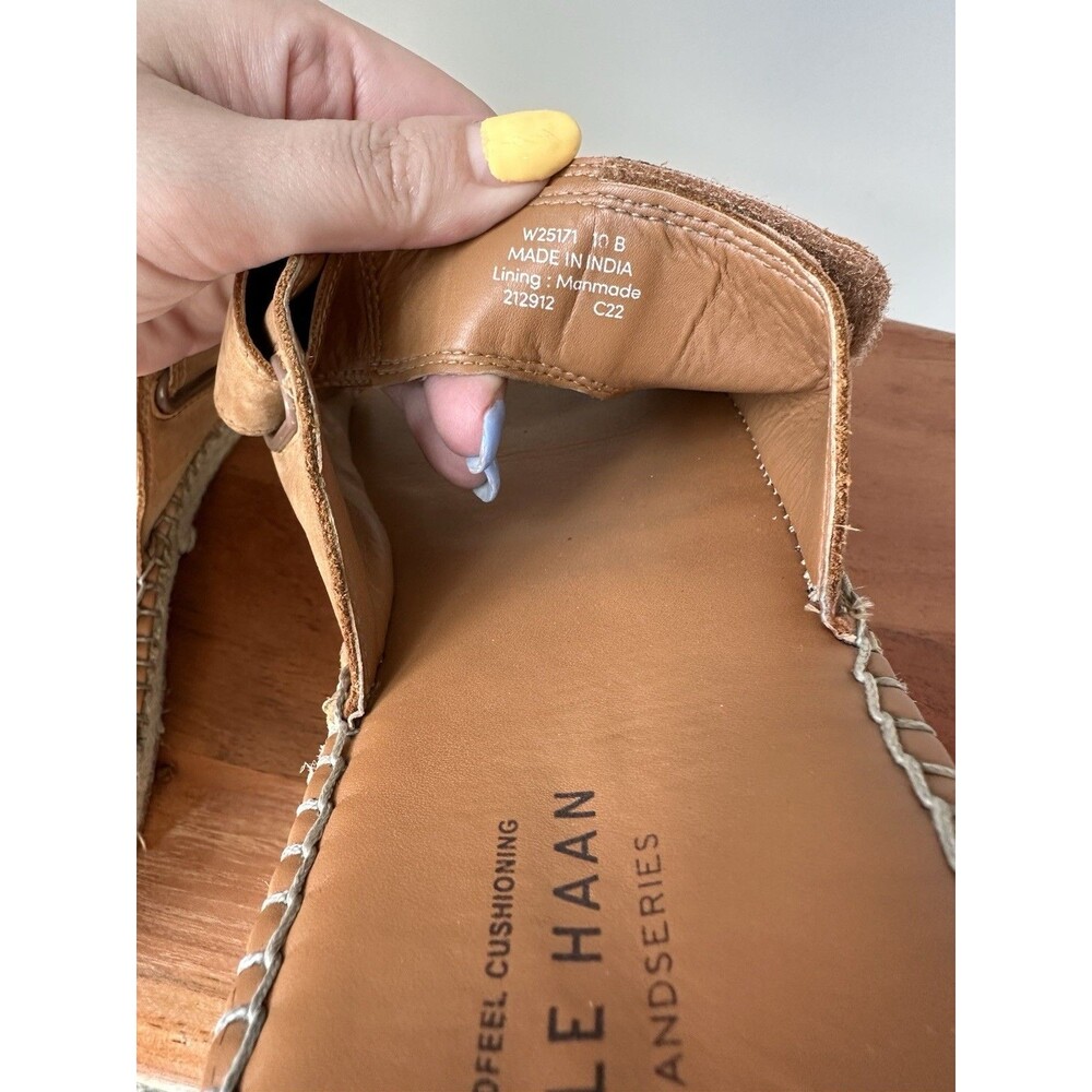 Cole Haan Cloudfeel Tan Leather Espadrille Slide Sandals Size 10 Boho Summer - Picture 7 of 7